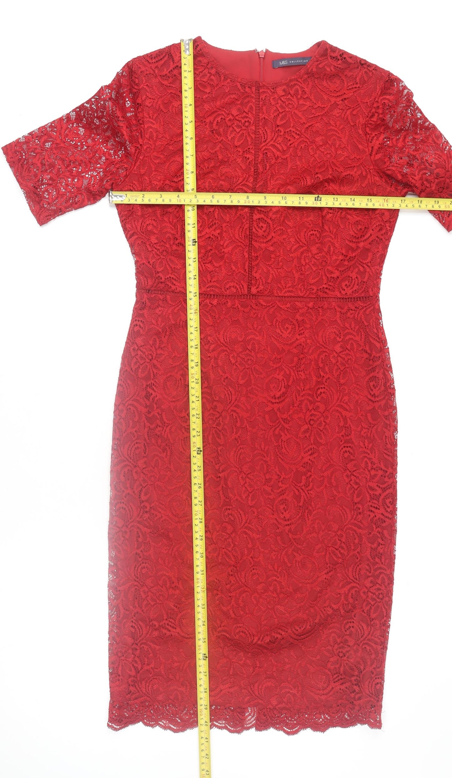 Marks and Spencer Women’s Red Lace Sheath Dress Size 10 Regular Formal