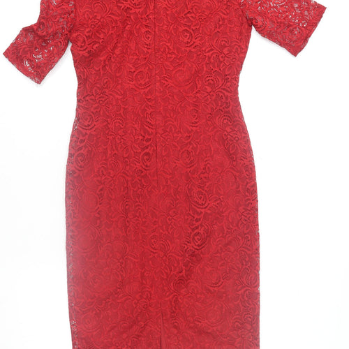 Marks and Spencer Women’s Red Lace Sheath Dress Size 10 Regular Formal