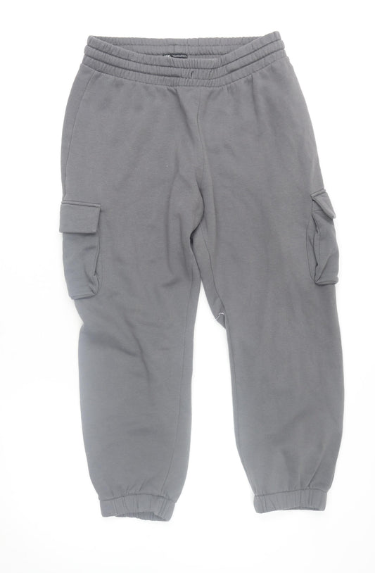 Zara Women Grey Jogger Cargo Trousers Size 14 Fleece Loungewear