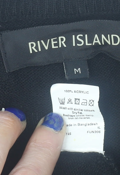 River Island Men’s Black Medium Pullover Jumper Crew Neck Acrylic