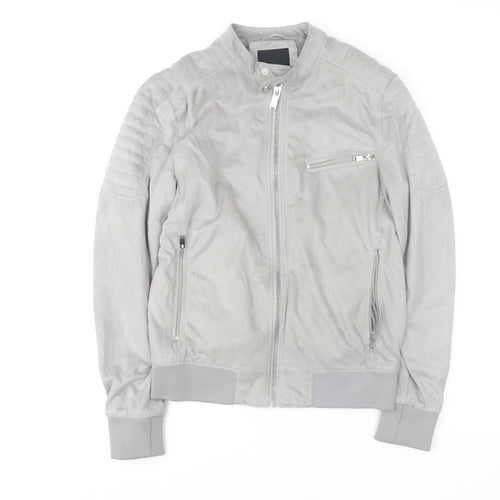 River Island Women Grey Suede Look Bomber Jacket Size S