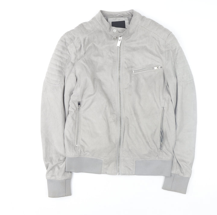 River Island Women Grey Suede Look Bomber Jacket Size S