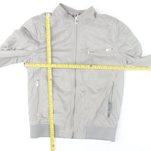 River Island Women Grey Suede Look Bomber Jacket Size S