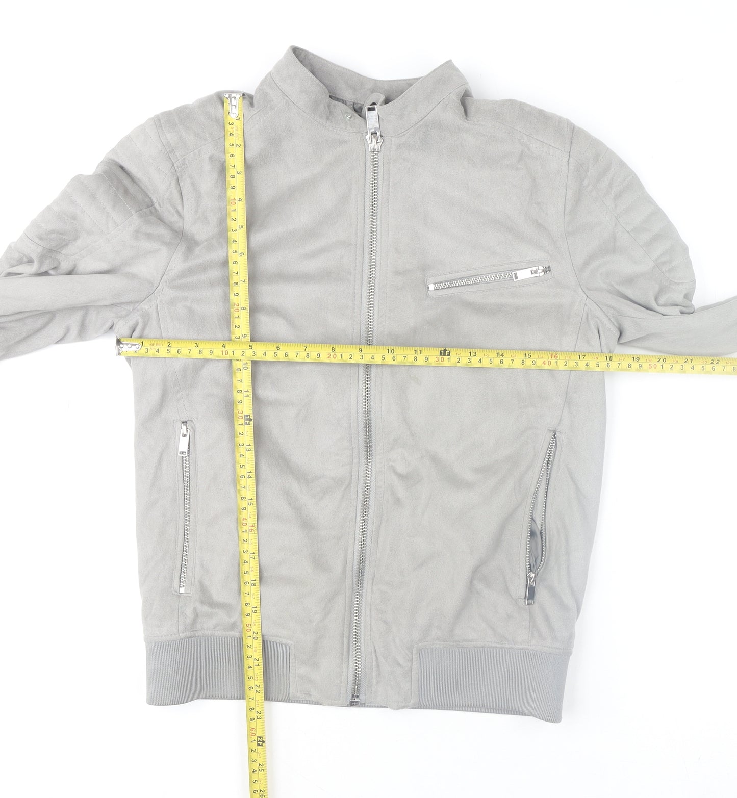 River Island Women Grey Suede Look Bomber Jacket Size S