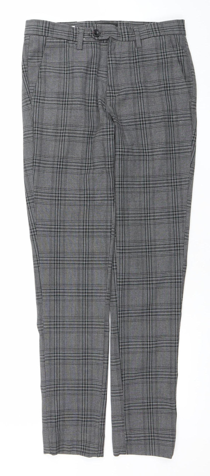 Jack & Jones Mens Grey Check Slim Chino Trousers 29W 32L