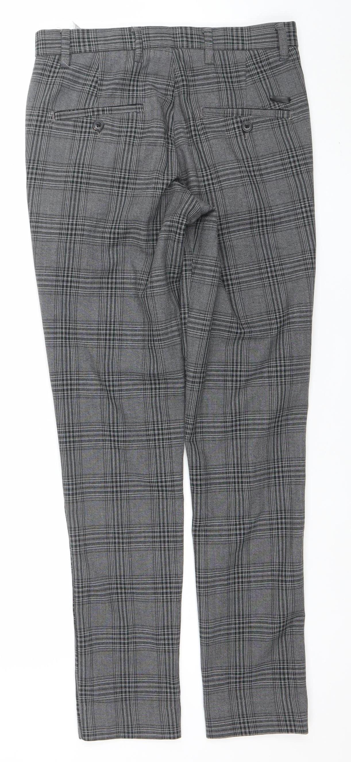 Jack & Jones Mens Grey Check Slim Chino Trousers 29W 32L
