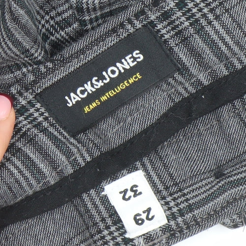 Jack & Jones Mens Grey Check Slim Chino Trousers 29W 32L