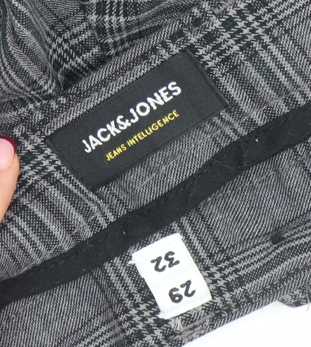 Jack & Jones Mens Grey Check Slim Chino Trousers 29W 32L
