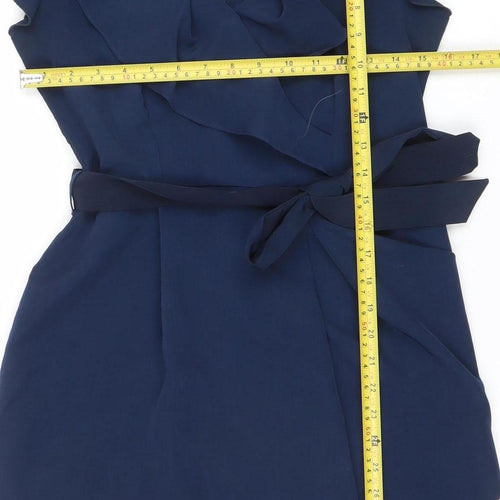 A|wear Women’s Blue Knee Length Wrap Dress Size 10 Ruffle Belted
