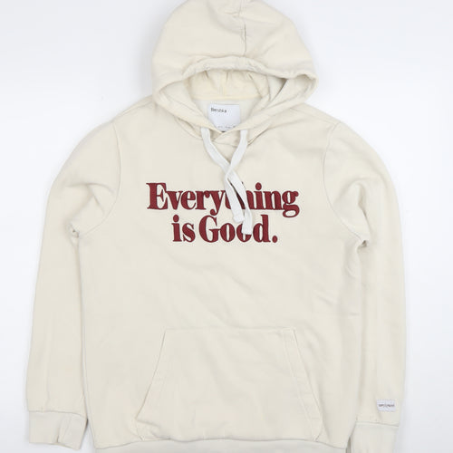 Bershka Women's Beige Pullover Hoodie Small Everything is Good Graphic