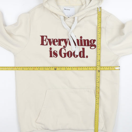 Bershka Women's Beige Pullover Hoodie Small Everything is Good Graphic