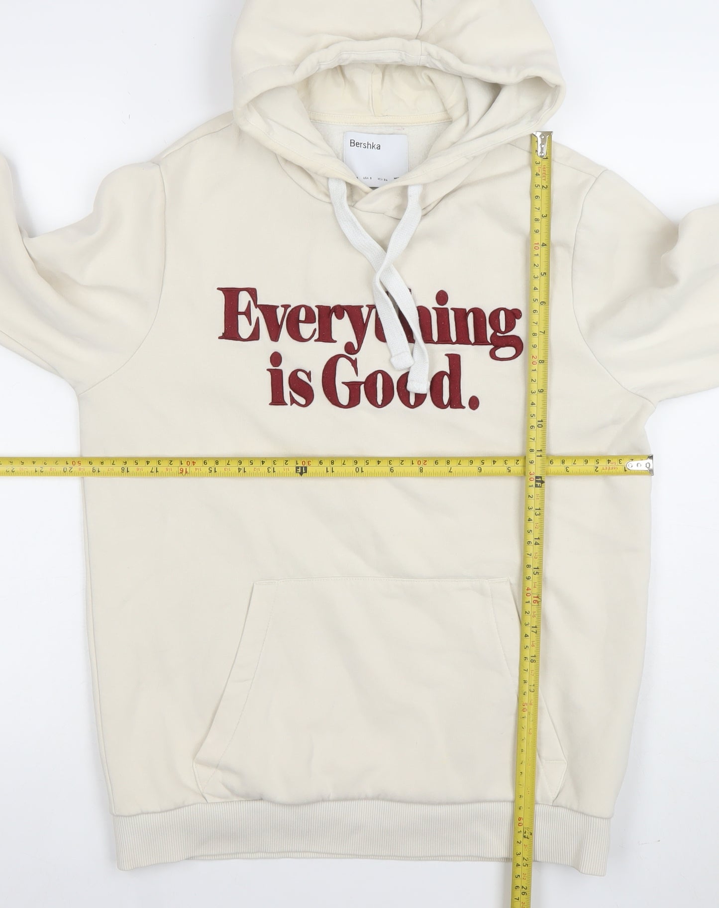Bershka Women's Beige Pullover Hoodie Small Everything is Good Graphic