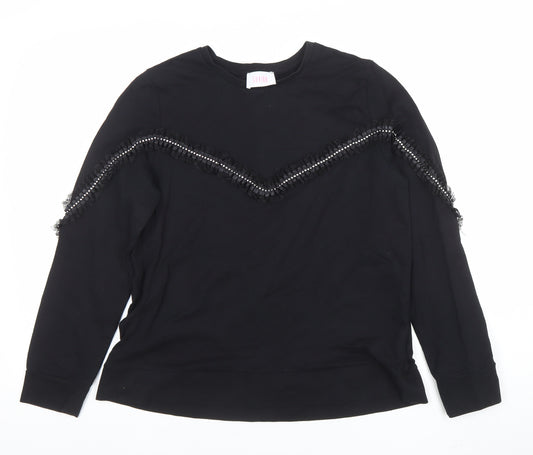 SANDRO Women’s Black Beaded Long Sleeve Pullover Sweatshirt Size 14