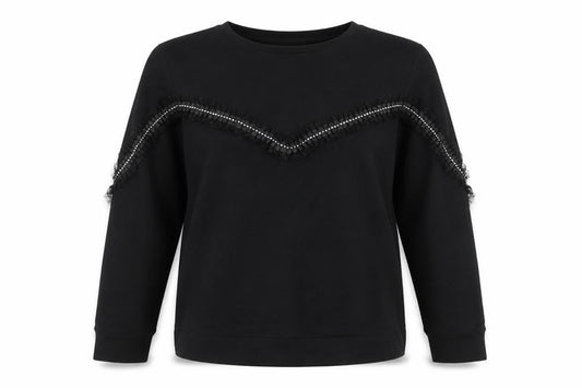 SANDRO Women’s Black Beaded Long Sleeve Pullover Sweatshirt Size 14