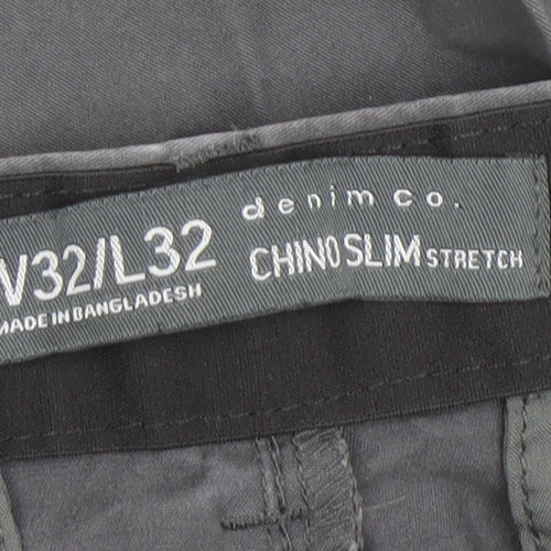 Denim Co Mens Grey Chino Slim Stretch Trousers W32 L32
