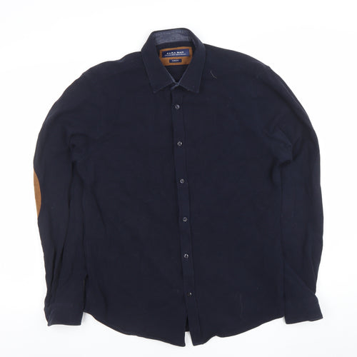 Zara Man Men's Blue Slim Fit Cotton Button-Up Shirt Medium