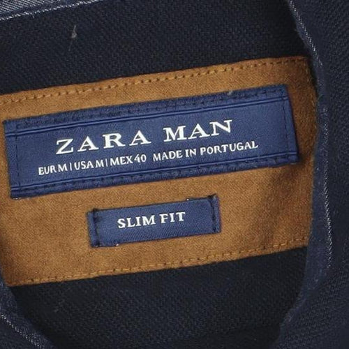 Zara Man Men's Blue Slim Fit Cotton Button-Up Shirt Medium