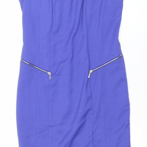 Dunnes Women Blue Sheath Knee Length Zip Detail Dress Size 10