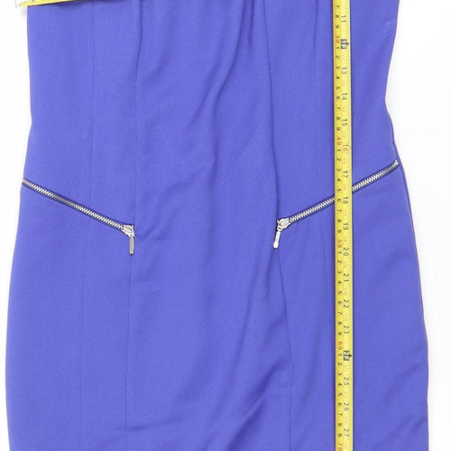 Dunnes Women Blue Sheath Knee Length Zip Detail Dress Size 10