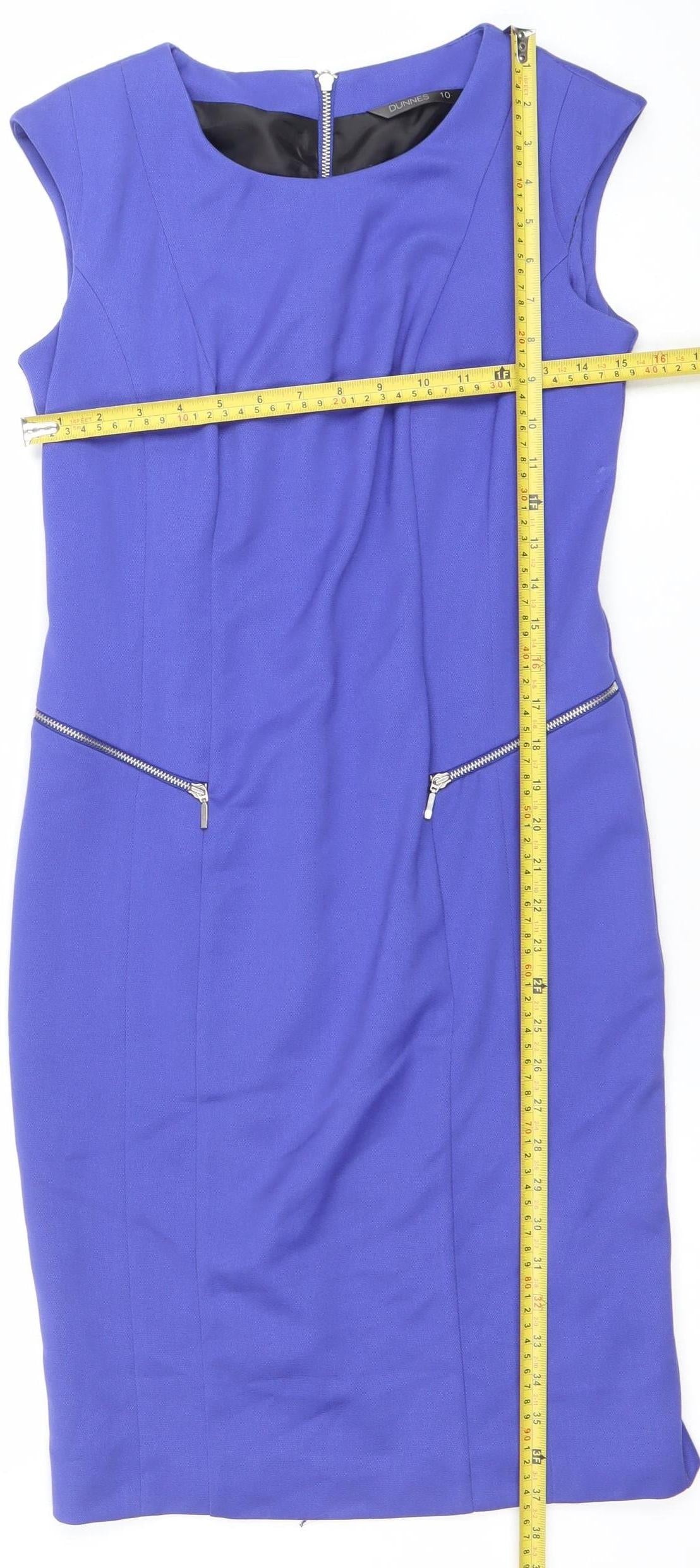Dunnes Women Blue Sheath Knee Length Zip Detail Dress Size 10