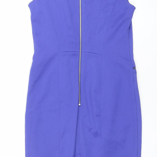 Dunnes Women Blue Sheath Knee Length Zip Detail Dress Size 10