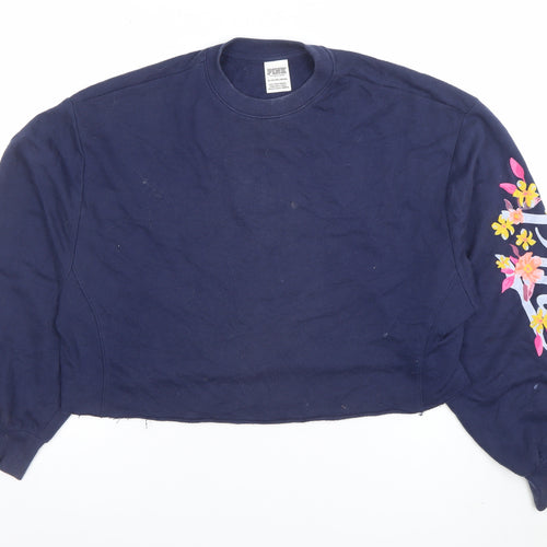 Victoria’s Secret PINK Navy Cropped Sweatshirt XS Floral Graphic Women