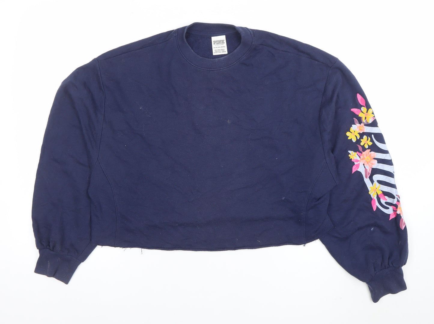 Victoria’s Secret PINK Navy Cropped Sweatshirt XS Floral Graphic Women