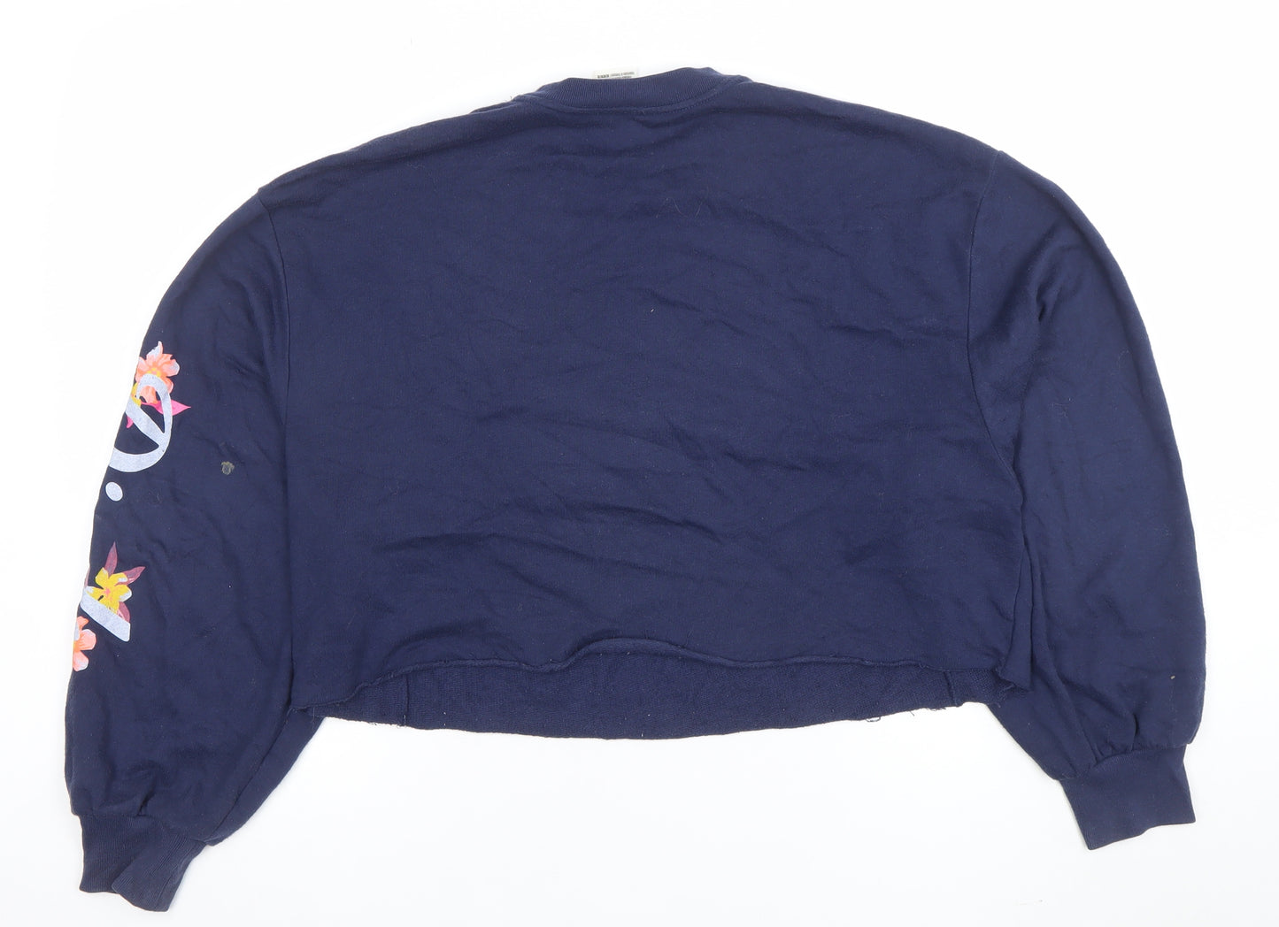 Victoria’s Secret PINK Navy Cropped Sweatshirt XS Floral Graphic Women