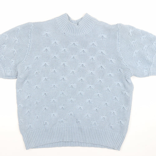 Vero Moda Womens Blue Mock Neck Short Sleeve Knit Jumper XL
