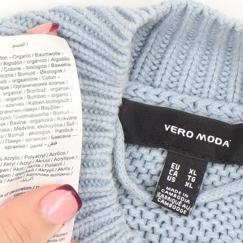 Vero Moda Womens Blue Mock Neck Short Sleeve Knit Jumper XL