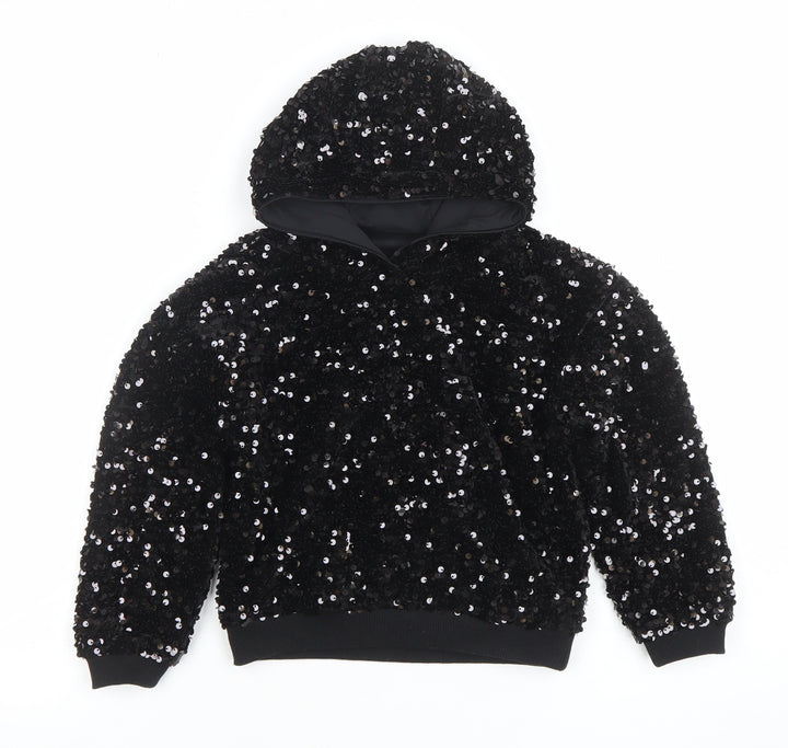 Dunnes Stores Girls Black Sequin Pullover Hoodie 4-5 Years
