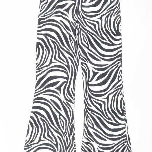 Stylewise Womens Black White Zebra Print Flared Trousers Size 12