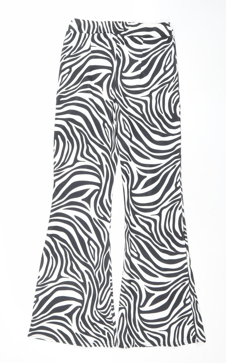 Stylewise Womens Black White Zebra Print Flared Trousers Size 12