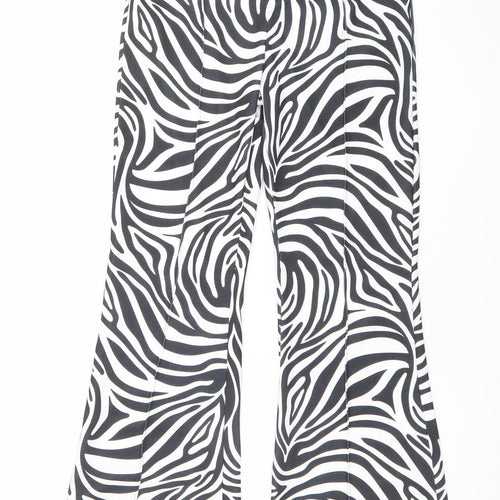 Stylewise Womens Black White Zebra Print Flared Trousers Size 12