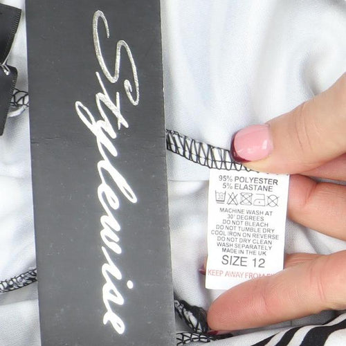 Stylewise Womens Black White Zebra Print Flared Trousers Size 12