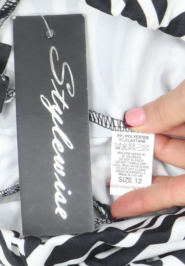 Stylewise Womens Black White Zebra Print Flared Trousers Size 12