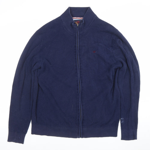 Andre Men's Blue Cotton Full Zip High Neck Jumper Size L