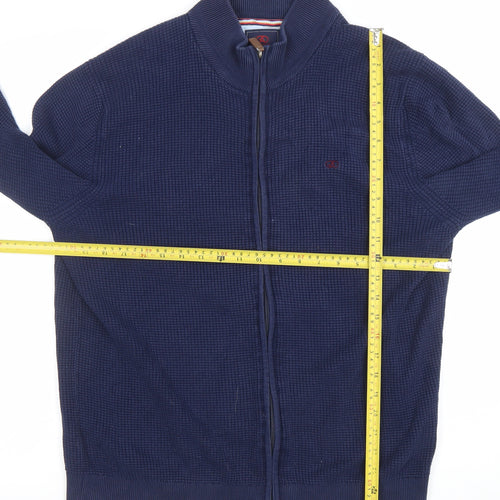 Andre Men's Blue Cotton Full Zip High Neck Jumper Size L
