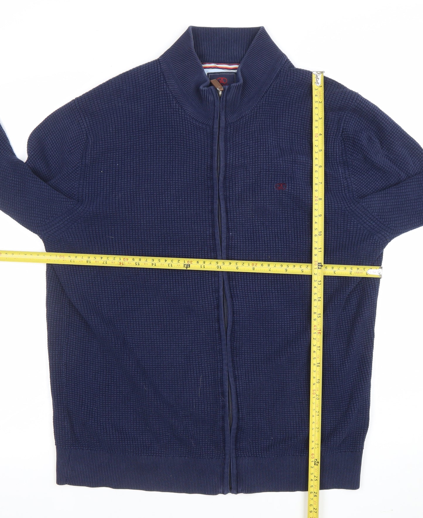 Andre Men's Blue Cotton Full Zip High Neck Jumper Size L