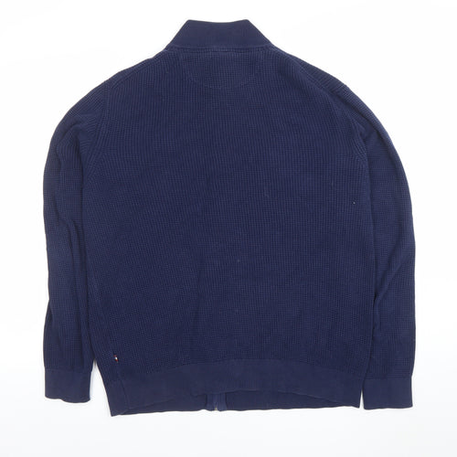 Andre Men's Blue Cotton Full Zip High Neck Jumper Size L