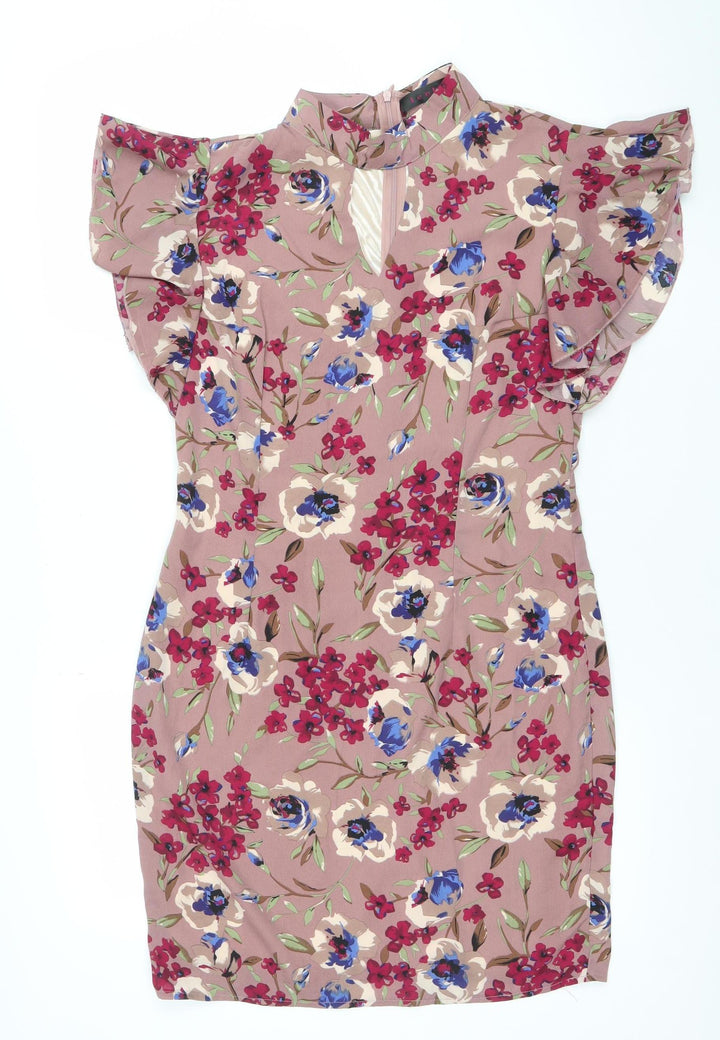 Tenki Women's Pink Floral Ruffle Shift Dress Size 12