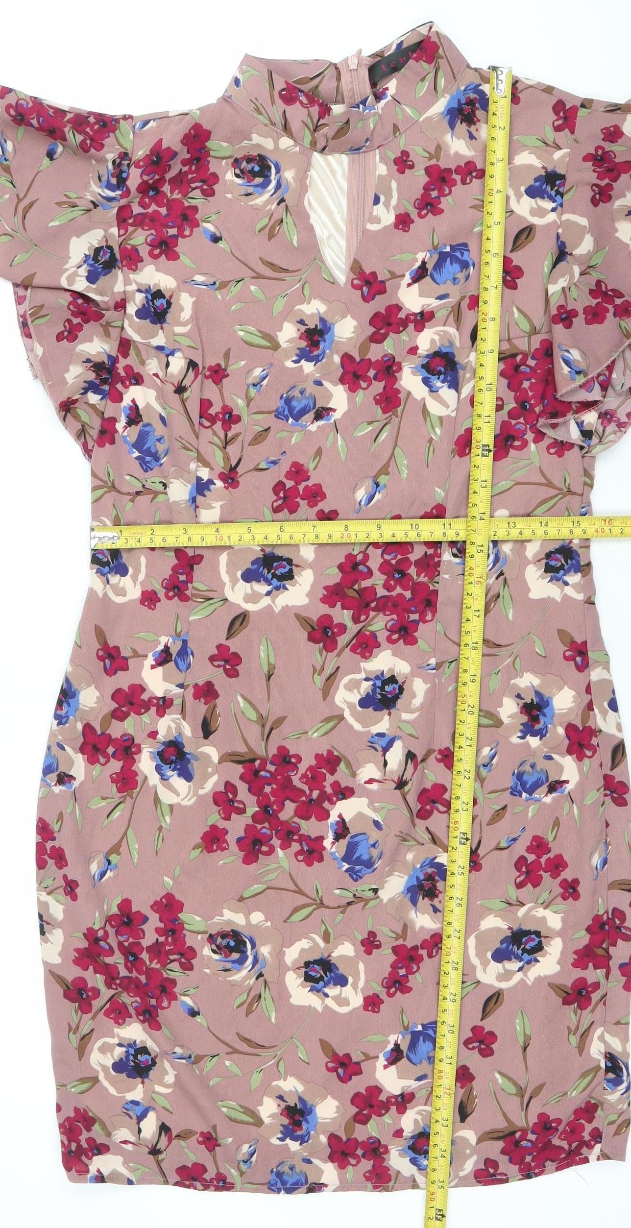 Tenki Women's Pink Floral Ruffle Shift Dress Size 12