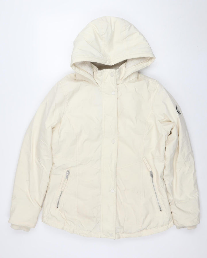 Hollister Women’s Ivory Hooded Puffer Jacket M Weather Resistant