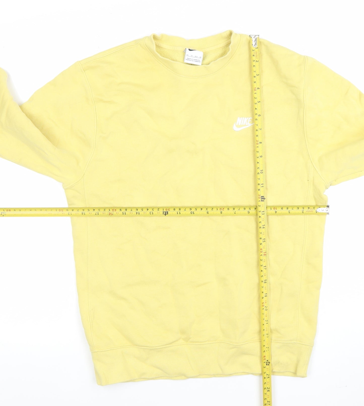 Nike Women Yellow Crew Neck Pullover Sweatshirt XS Cotton Blend