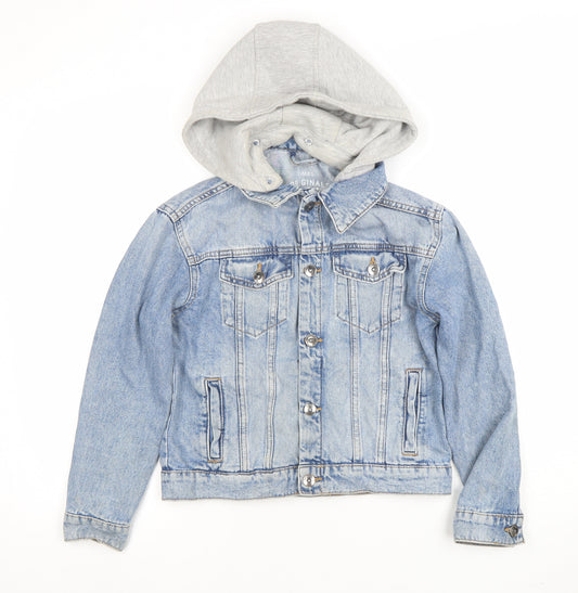Marks and Spencer Girls Blue Denim Jacket with Detachable Hood - 11 Years