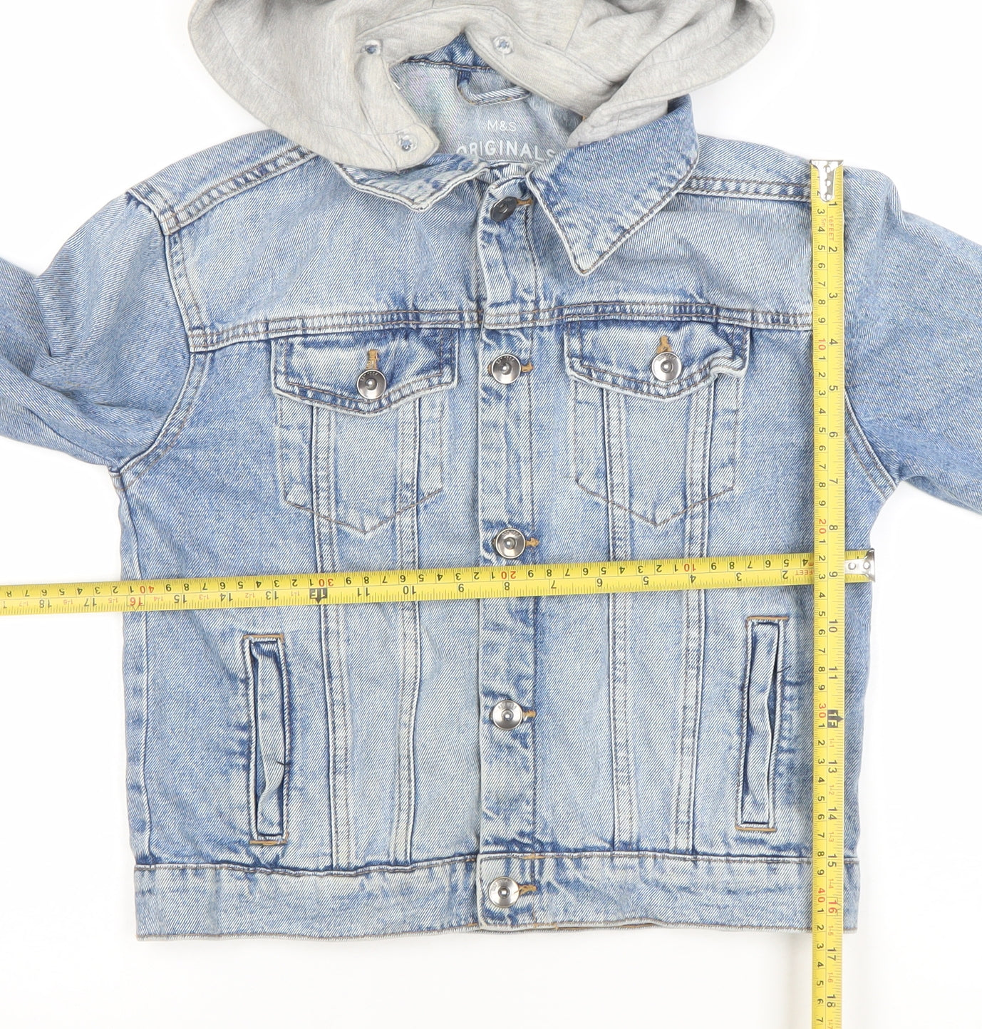Marks and Spencer Girls Blue Denim Jacket with Detachable Hood - 11 Years