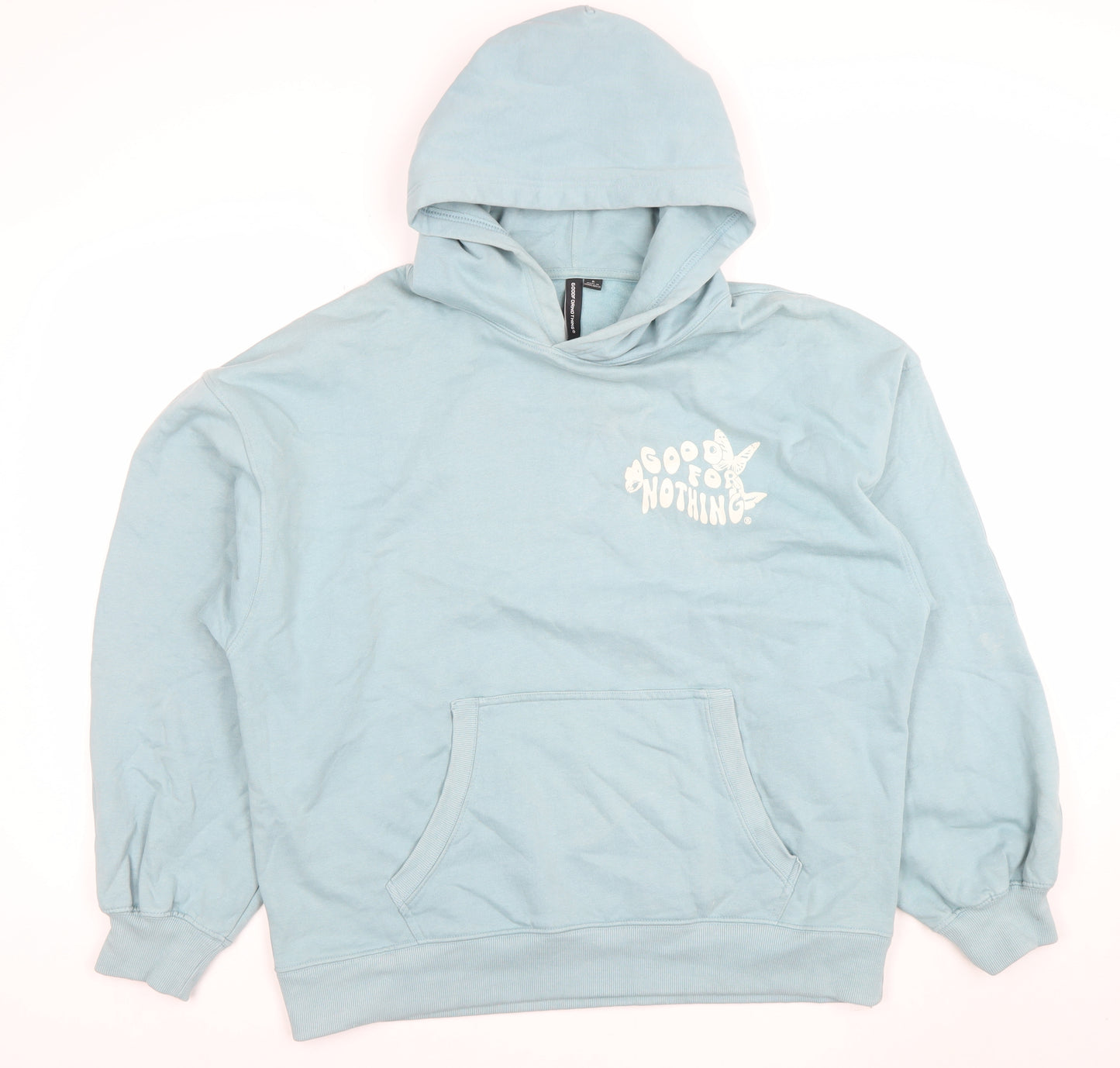 Good For Nothing Women's Blue Pullover Hoodie Small Butterfly Graphic