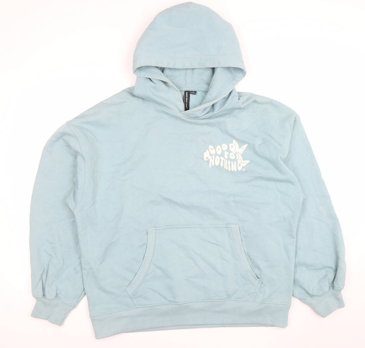 Good For Nothing Women's Blue Pullover Hoodie Small Butterfly Graphic