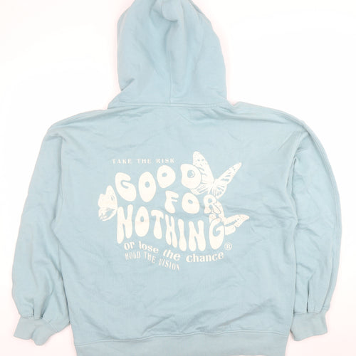 Good For Nothing Women's Blue Pullover Hoodie Small Butterfly Graphic