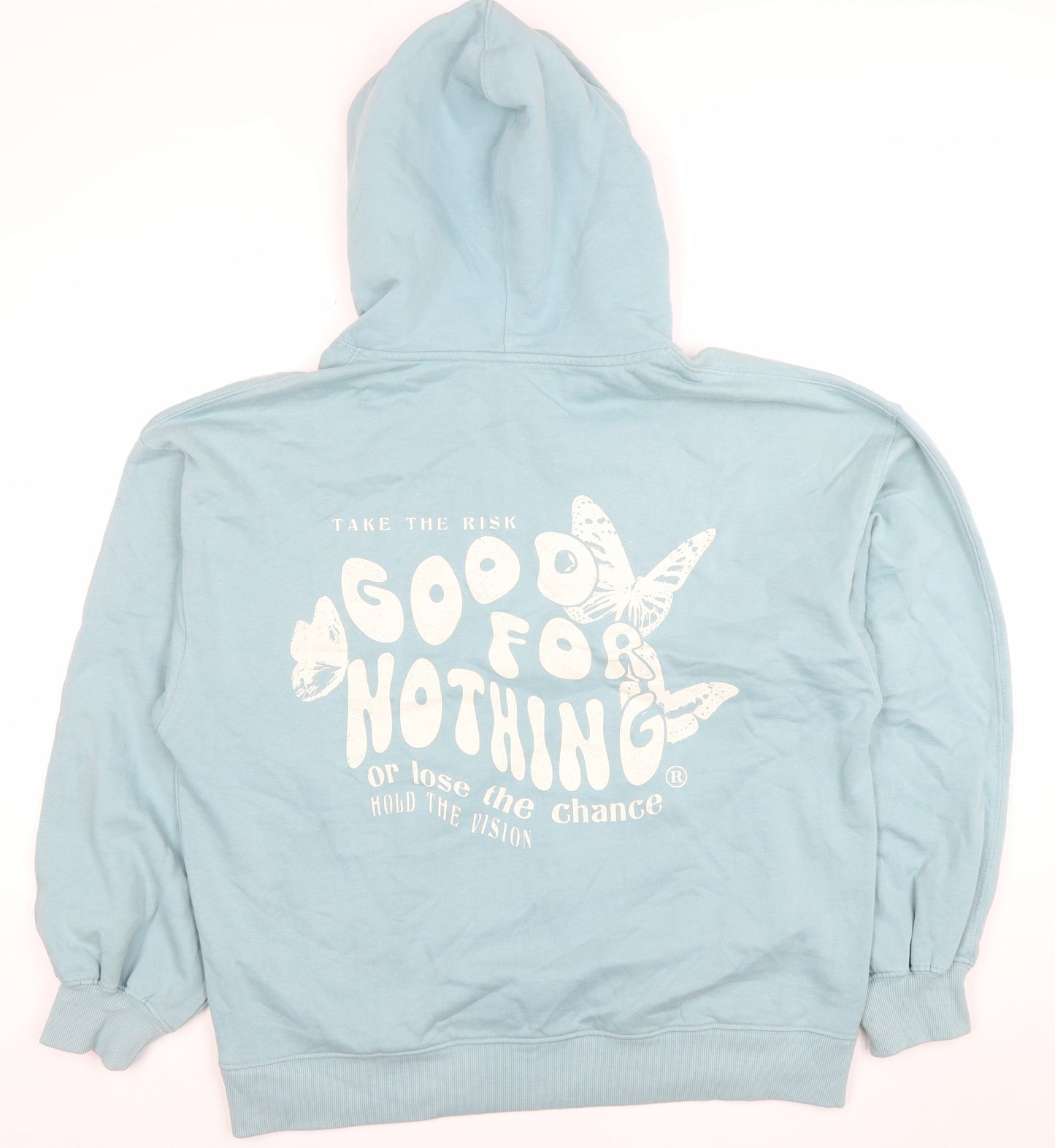 Good For Nothing Women's Blue Pullover Hoodie Small Butterfly Graphic
